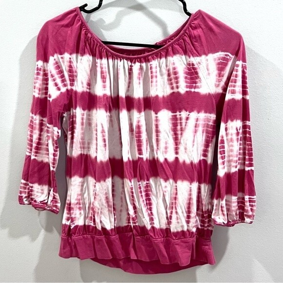 Chaps pink and white cotton blend tie dye top size petite medium - Picture 2 of 4